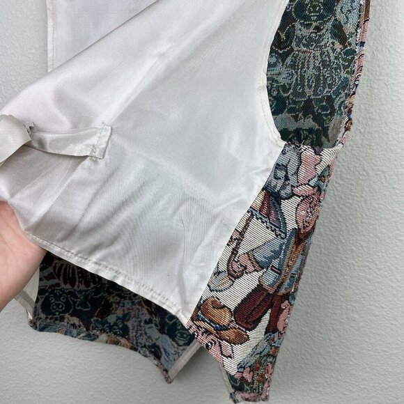 Vtg Facets By Mirrors Men's Medium Pig Print Tapestry Vest Quirky Piggy Button - Picture 14 of 16